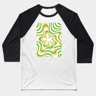 Abstract Groovy Retro Liquid Swirl Green Yellow Pattern Baseball T-Shirt